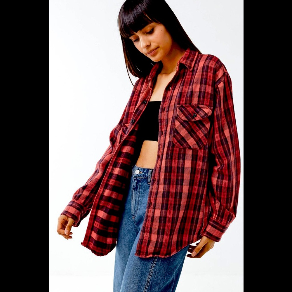 UO Renewal Vintage Over-Dyed Button-Down Flannel Shirt (Small)